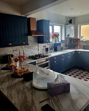 Real Customer Kitchen with Super Matt Indigo Blue Newport Doors