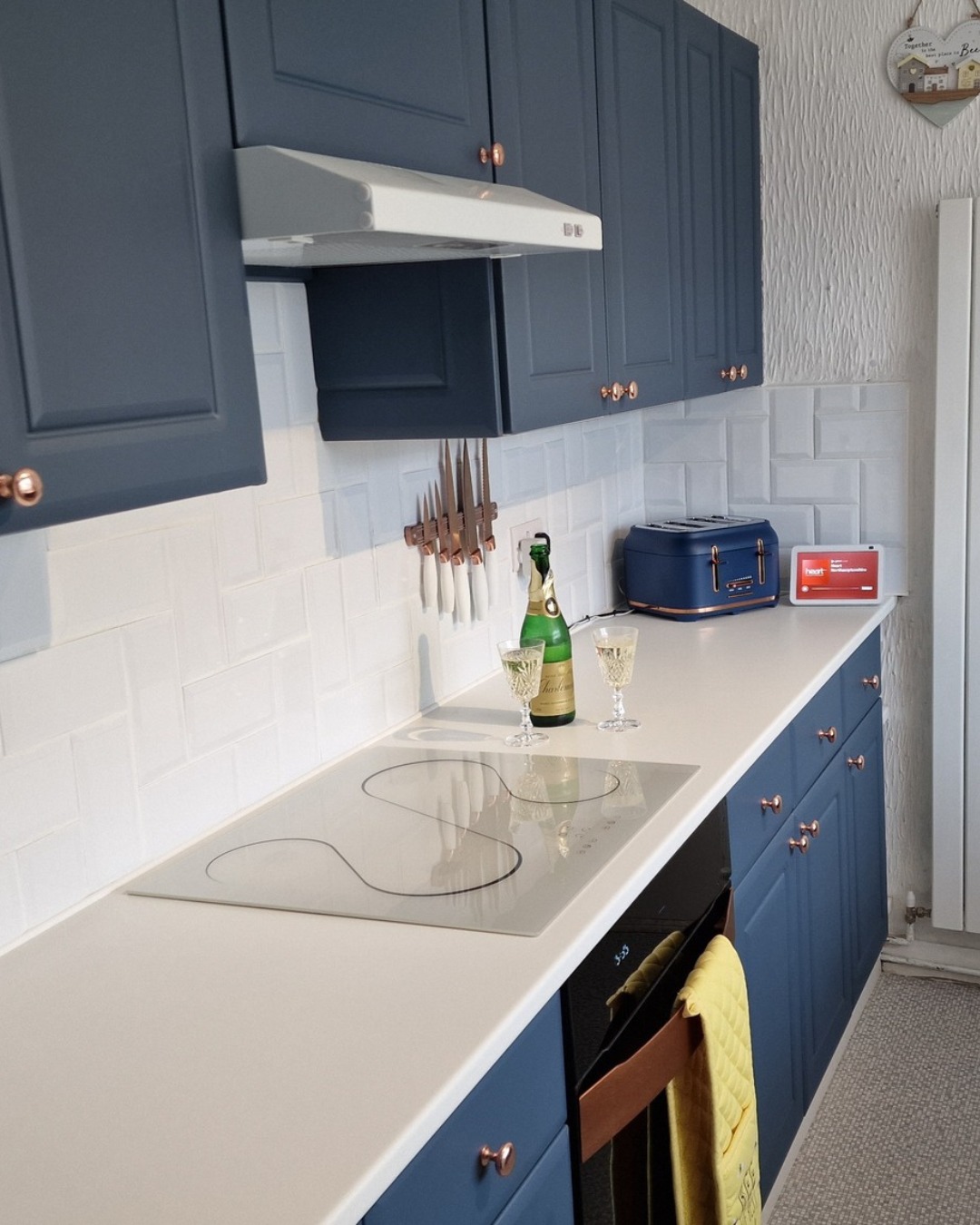 Real customer kitchen with supermatt indigo blue Ashford kitchen doors in a classic shaker style design